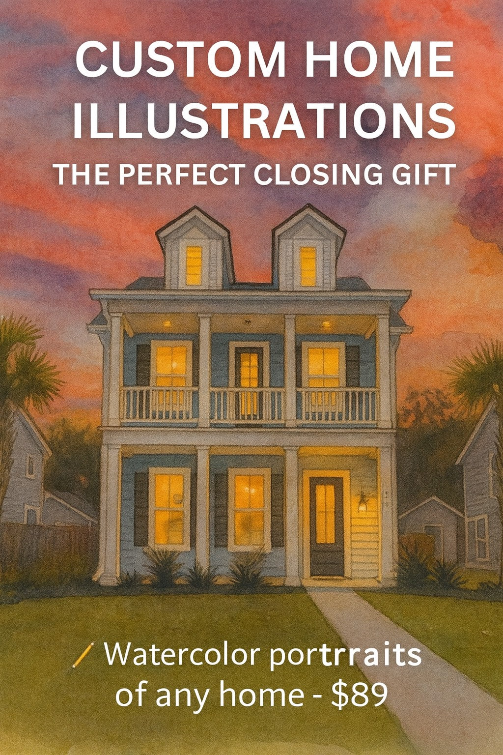 Custom Home Illustration - Watercolor Portrait